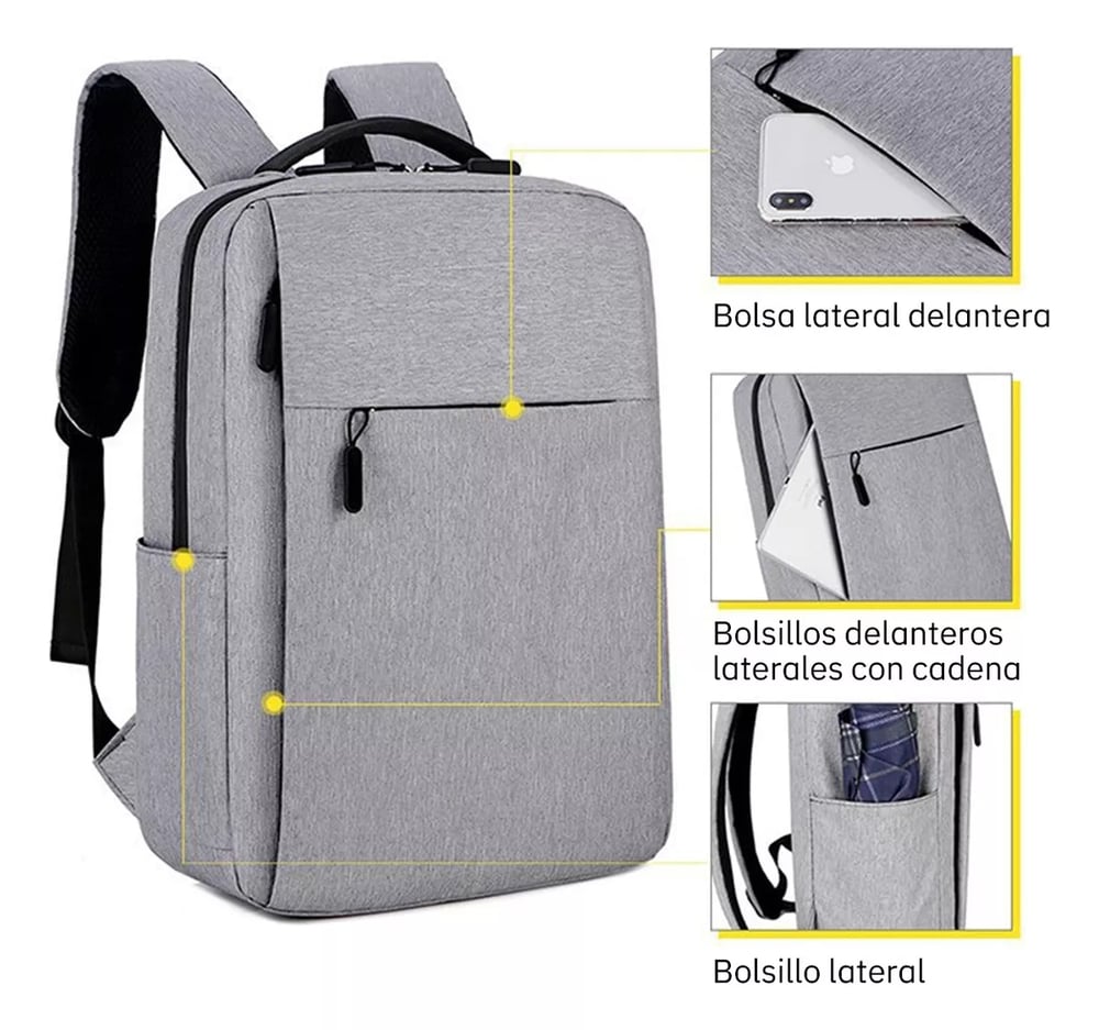 Foto 3 | Mochila para Portátil Impermeable con Puerto Usb - Venta Internacional