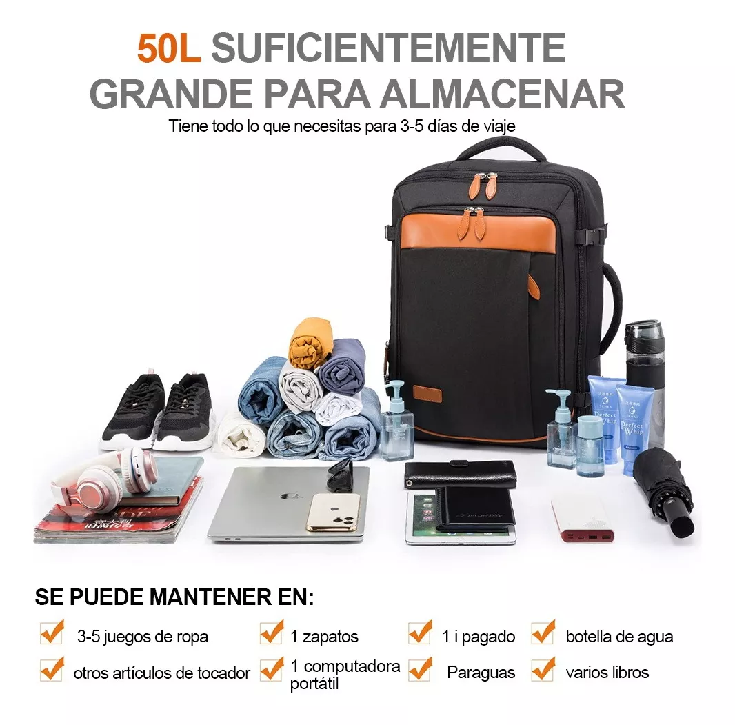Foto 3 pulgar | Mochila Para Portátil De Gran Capacidad 50l Con Bolsillos Para Zapatos Negro