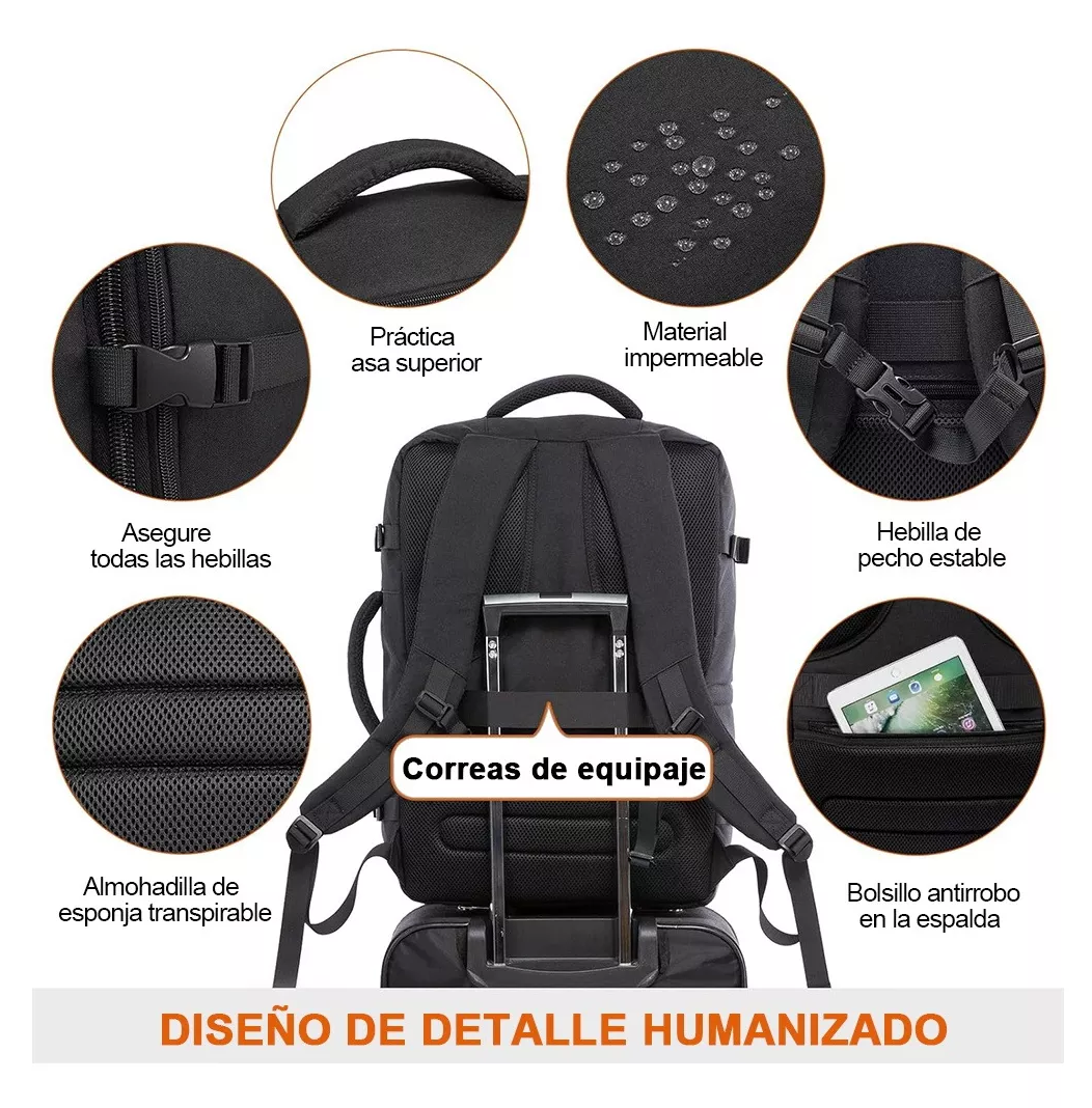 Foto 4 pulgar | Mochila Para Portátil De Gran Capacidad 50l Con Bolsillos Para Zapatos Negro