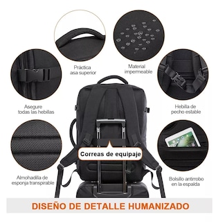 Foto 3 | Mochila Para Portátil De Gran Capacidad 50l Con Bolsillos Para Zapatos Negro