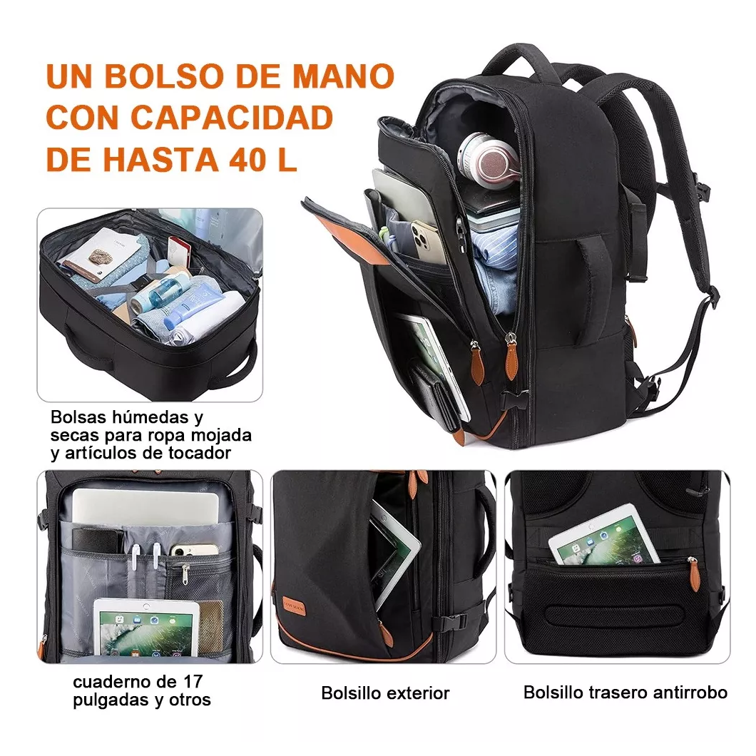 Foto 5 pulgar | Mochila Para Portátil De Gran Capacidad 50l Con Bolsillos Para Zapatos Negro