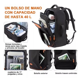 Foto 4 | Mochila Para Portátil De Gran Capacidad 50l Con Bolsillos Para Zapatos Negro