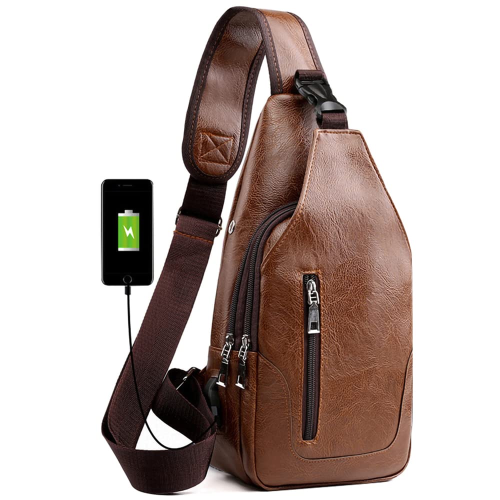 Foto 2 pulgar | Mochila Bandolera de Piel Para Hombre Con Puerto Usb - Venta Internacional