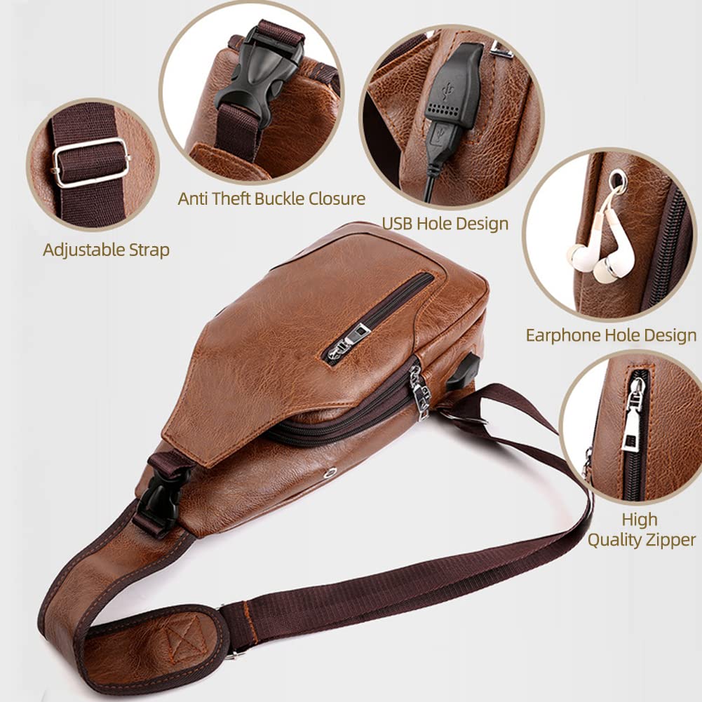 Foto 3 pulgar | Mochila Bandolera de Piel Para Hombre Con Puerto Usb - Venta Internacional