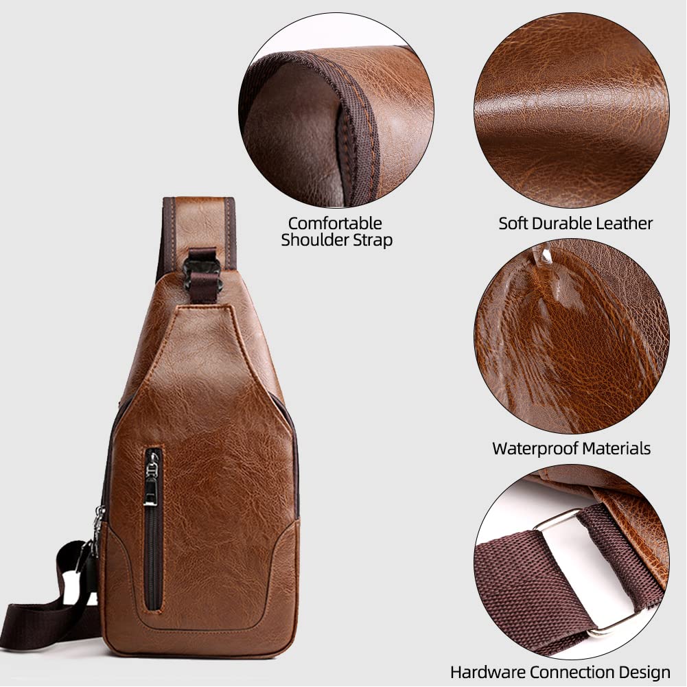 Foto 4 pulgar | Mochila Bandolera de Piel Para Hombre Con Puerto Usb - Venta Internacional