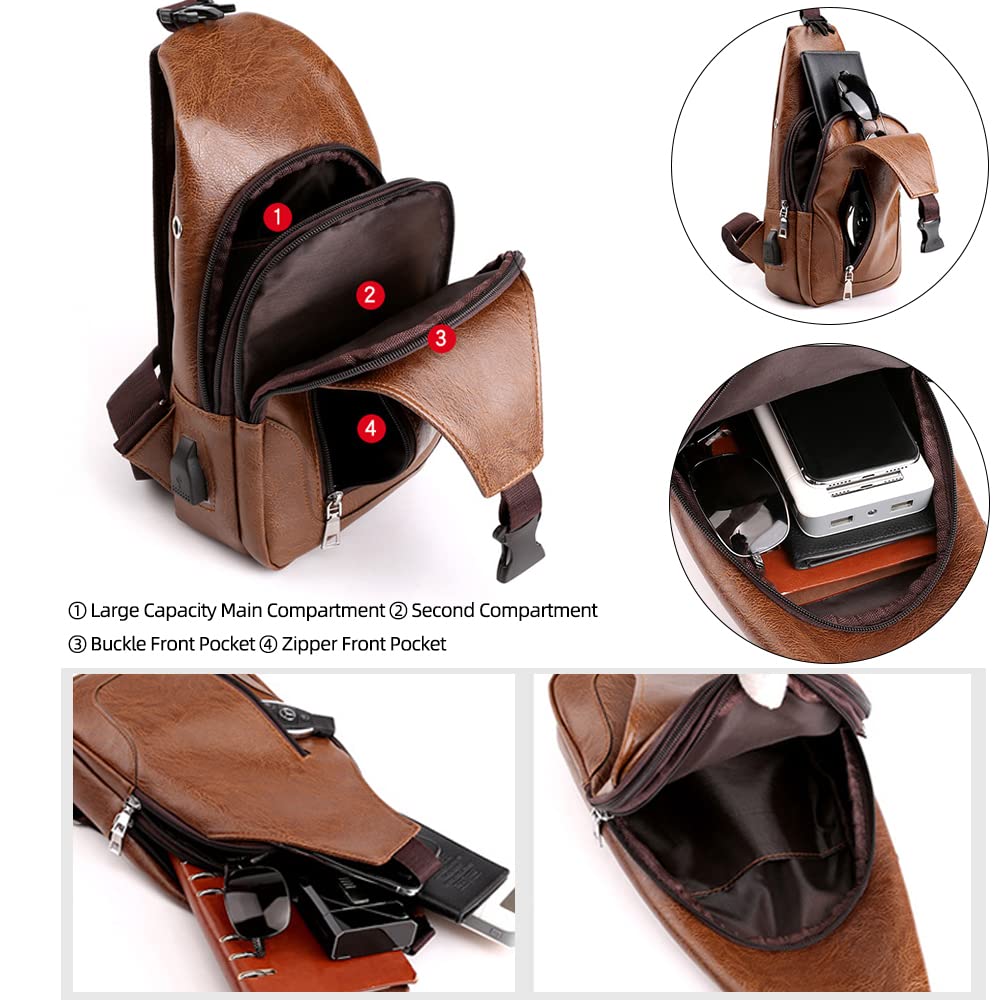 Foto 5 pulgar | Mochila Bandolera de Piel Para Hombre Con Puerto Usb - Venta Internacional