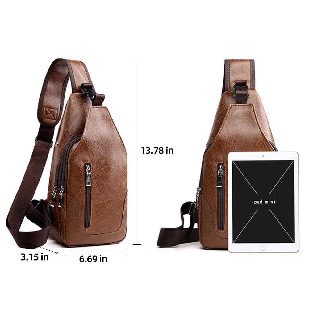 Foto 6 pulgar | Mochila Bandolera de Piel Para Hombre Con Puerto Usb - Venta Internacional