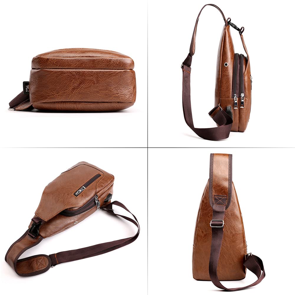 Foto 7 pulgar | Mochila Bandolera de Piel Para Hombre Con Puerto Usb - Venta Internacional