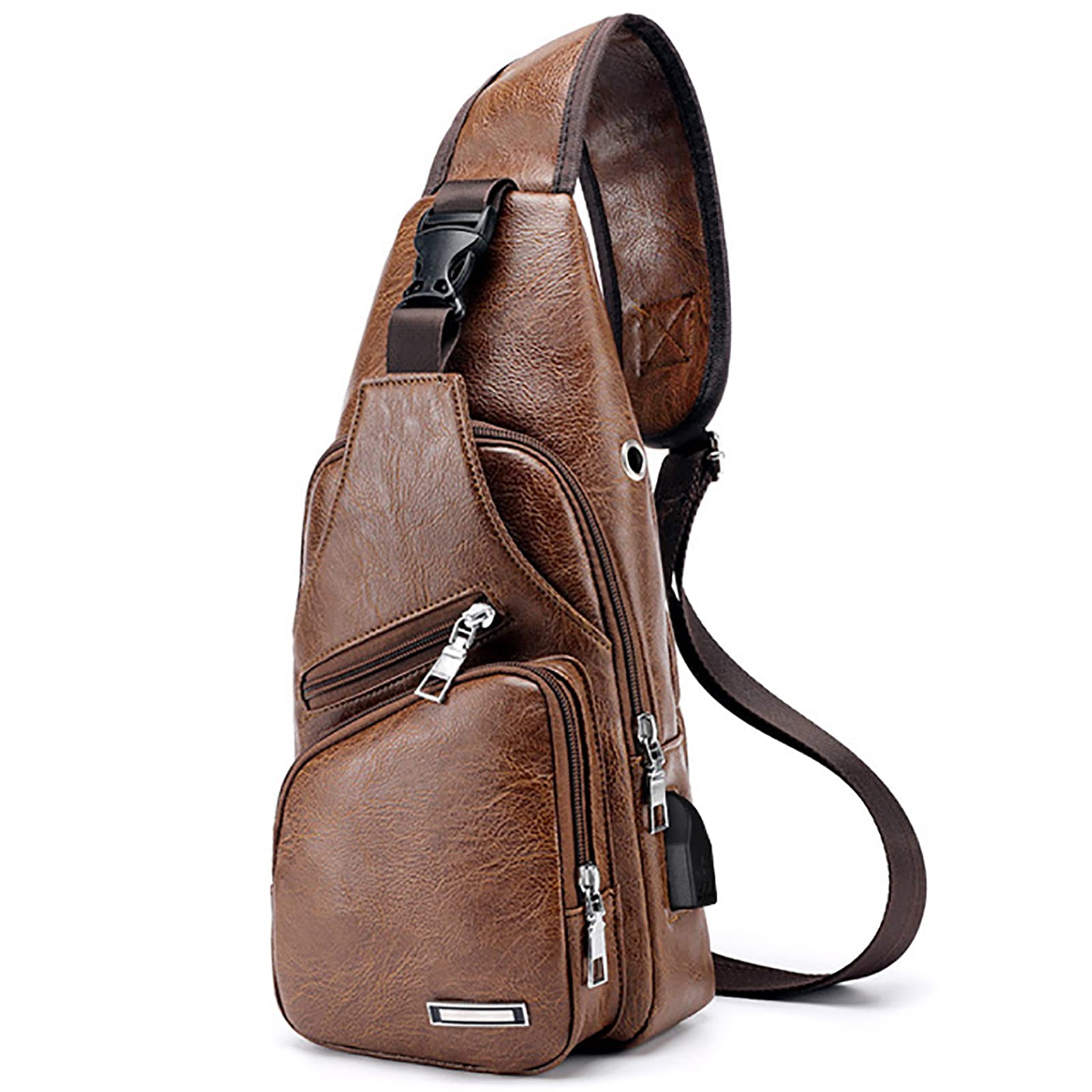 Foto 2 pulgar | Mochila Bandolera de Piel con Puerto USB para Hombre - Venta Internacional