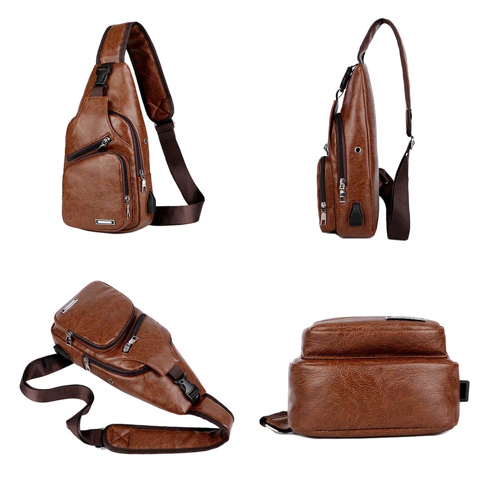 Foto 6 pulgar | Mochila Bandolera de Piel con Puerto USB para Hombre - Venta Internacional