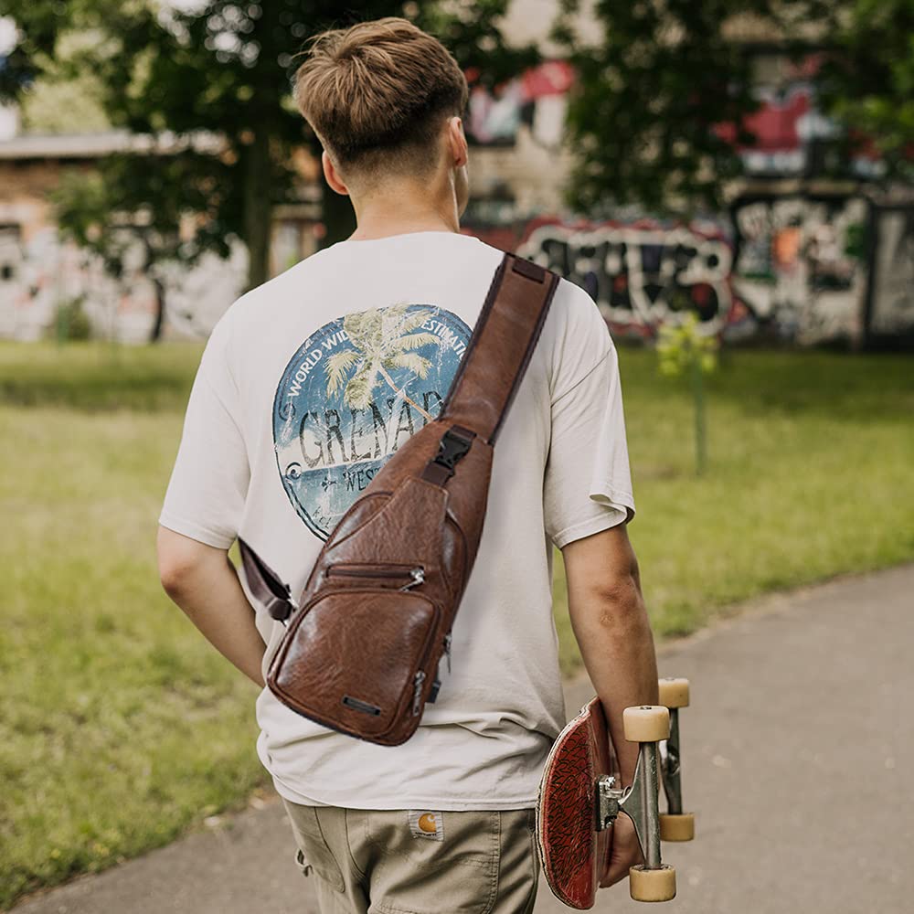 Foto 8 pulgar | Mochila Bandolera de Piel con Puerto USB para Hombre - Venta Internacional