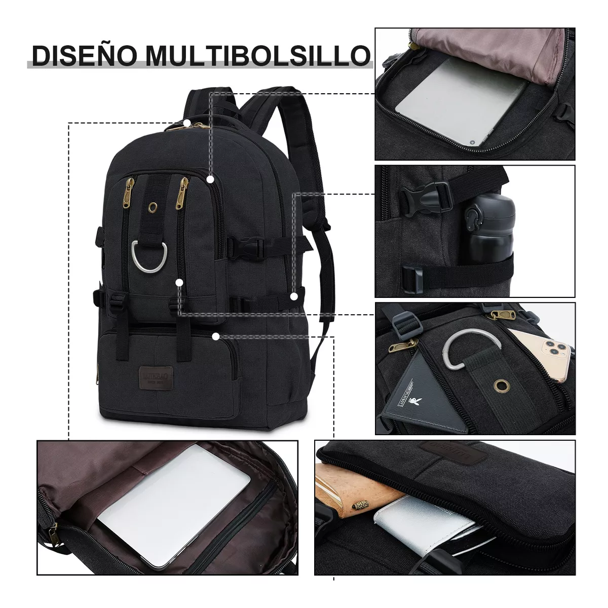 Foto 3 pulgar | Mochila De Viaje De Gran Capacidad 21l Mochila De Camping Impermeable Mochila Para Laptop Negro