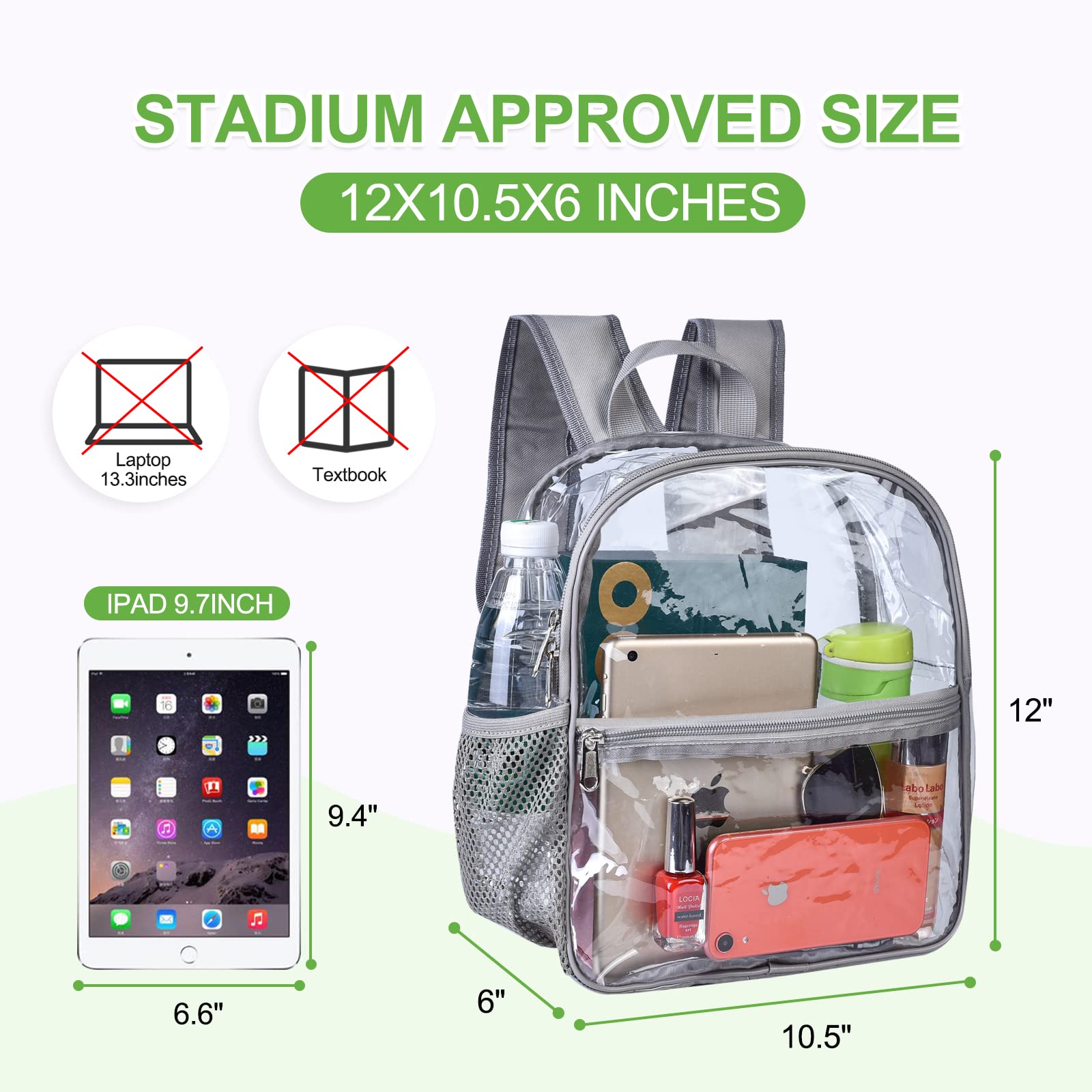 Foto 3 | Mochila Transparente USPECLARE para Estadios y Eventos Gris - Venta Internacional