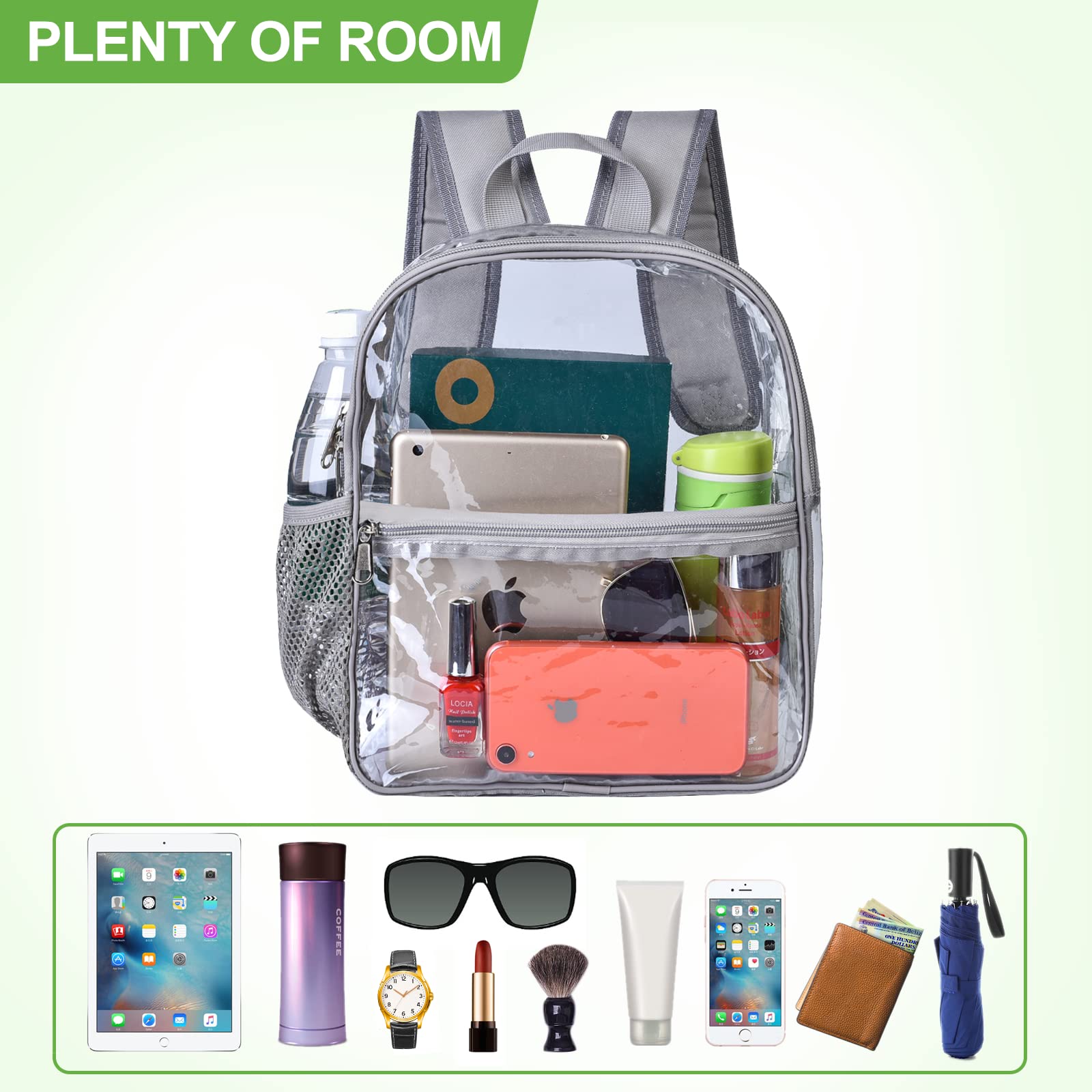 Foto 6 pulgar | Mochila Transparente USPECLARE para Estadios y Eventos Gris - Venta Internacional