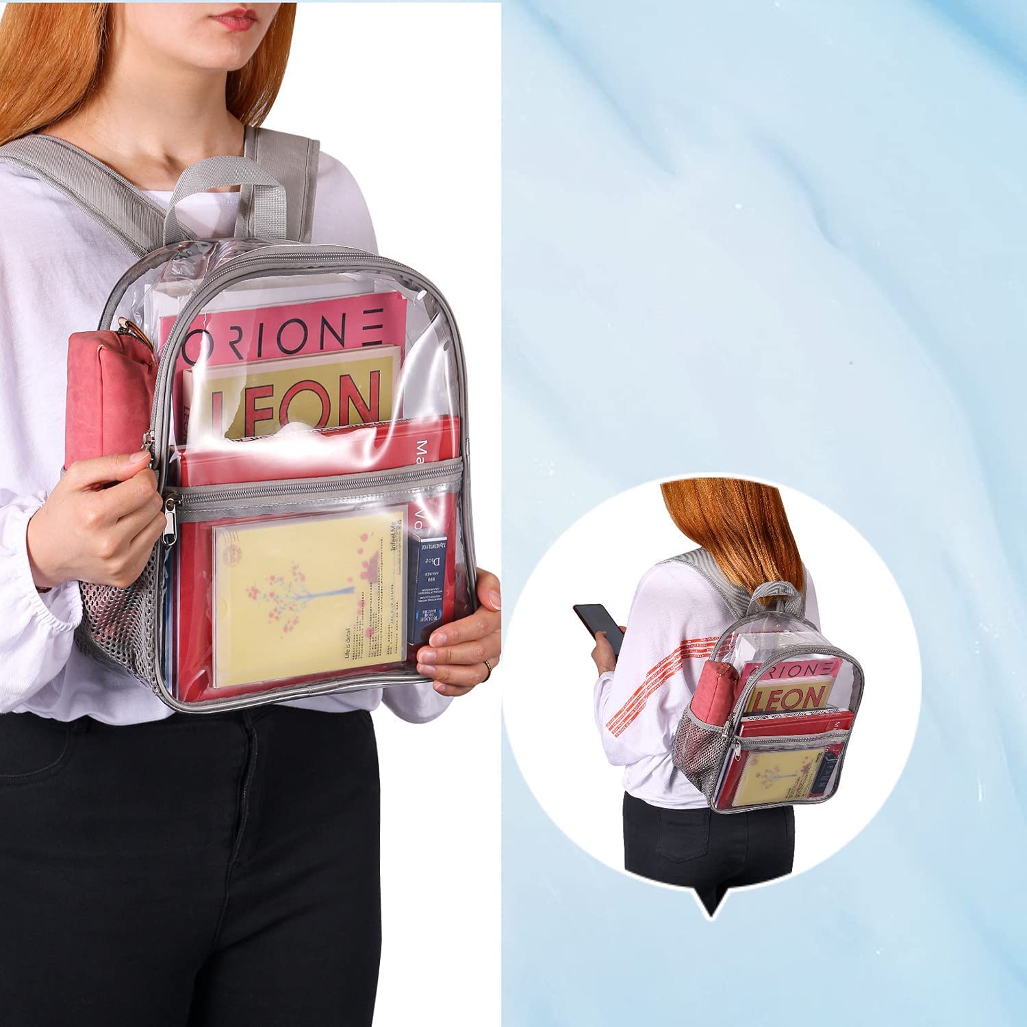 Foto 8 pulgar | Mochila Transparente USPECLARE para Estadios y Eventos Gris - Venta Internacional