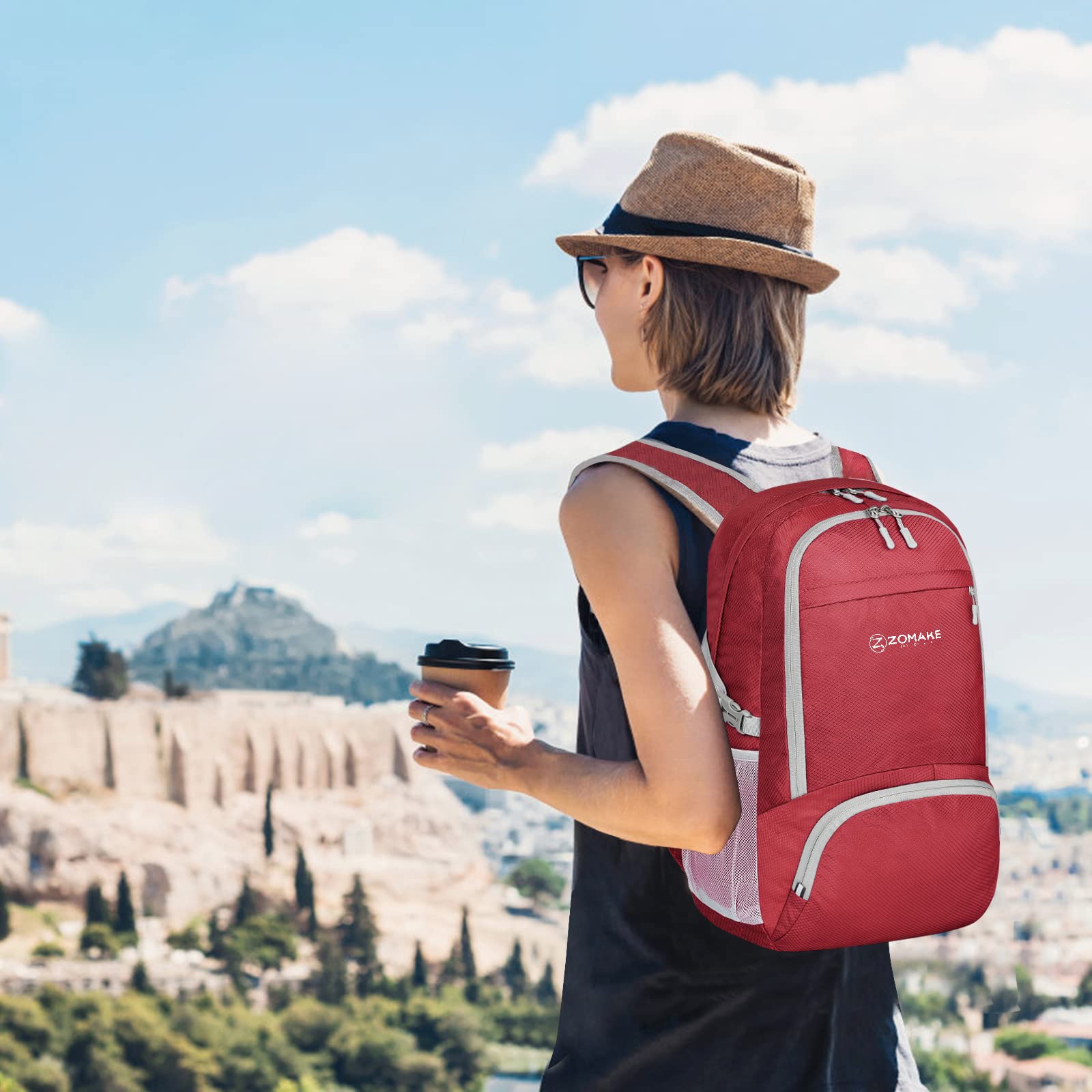 Foto 6 | Mochila Zomake Ligera Y Plegable 30 L Resistente Al Agua, Roja - Venta Internacional