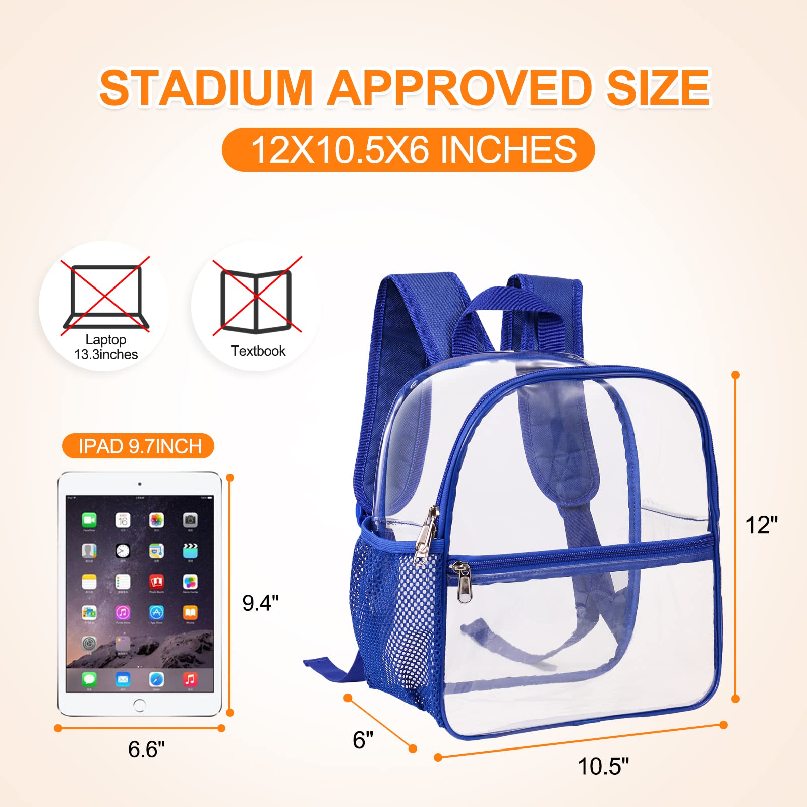 Foto 5 pulgar | Mochila Uspeclare Clear Stadium Approved 30x15x30 Cm Azul - Venta Internacional