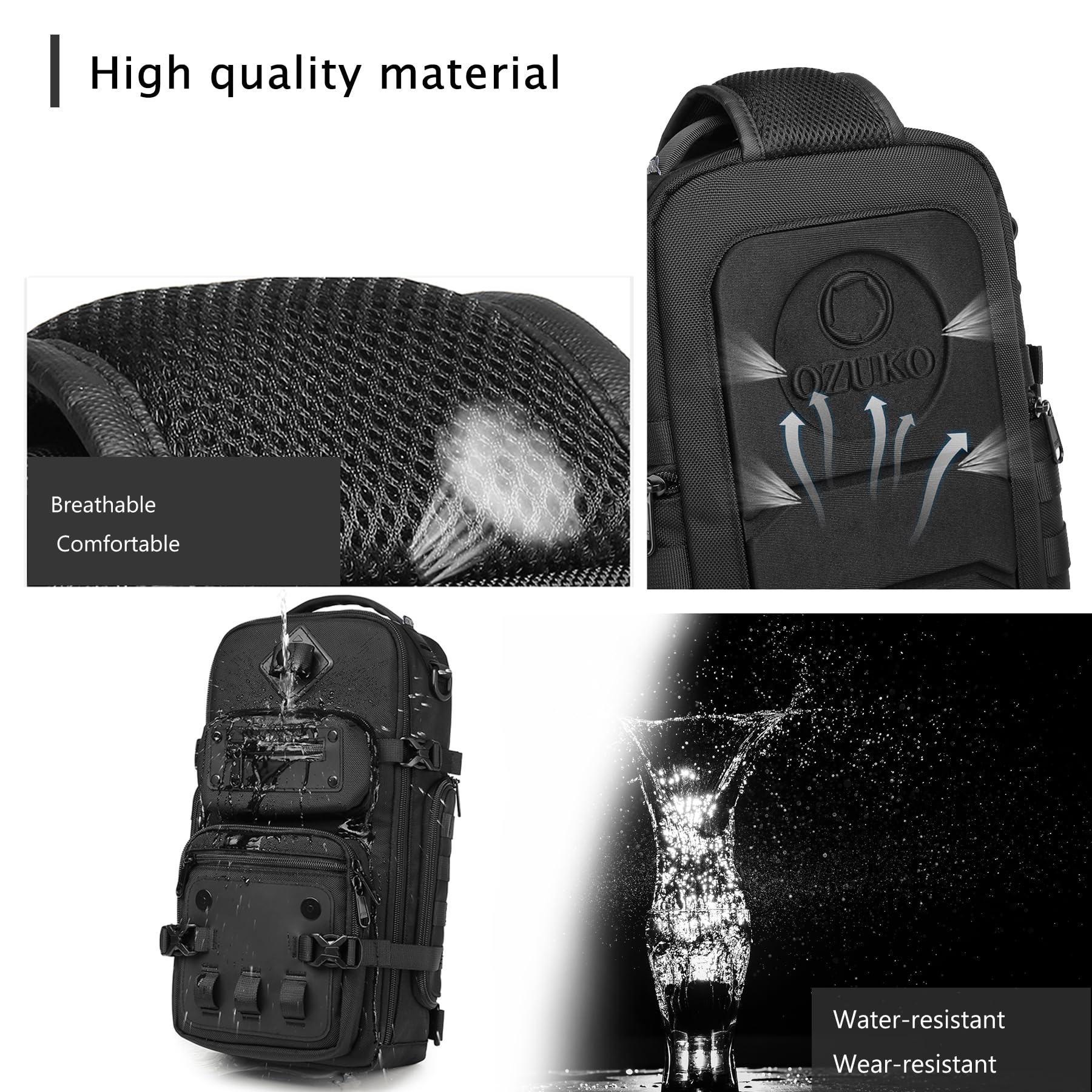 Foto 6 pulgar | Bolsa Bandolera Ozuko Multiusos Impermeable Negra - Venta Internacional