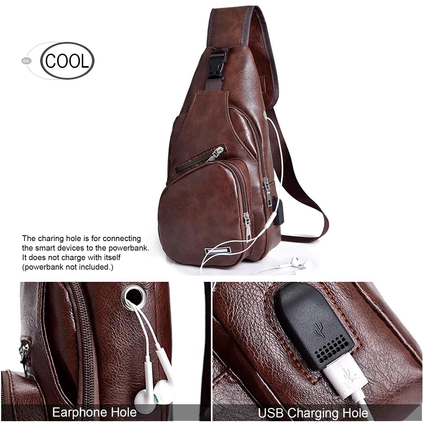 Foto 3 pulgar | Mochila Bandolera de Piel con Puerto USB para Hombre - Venta Internacional