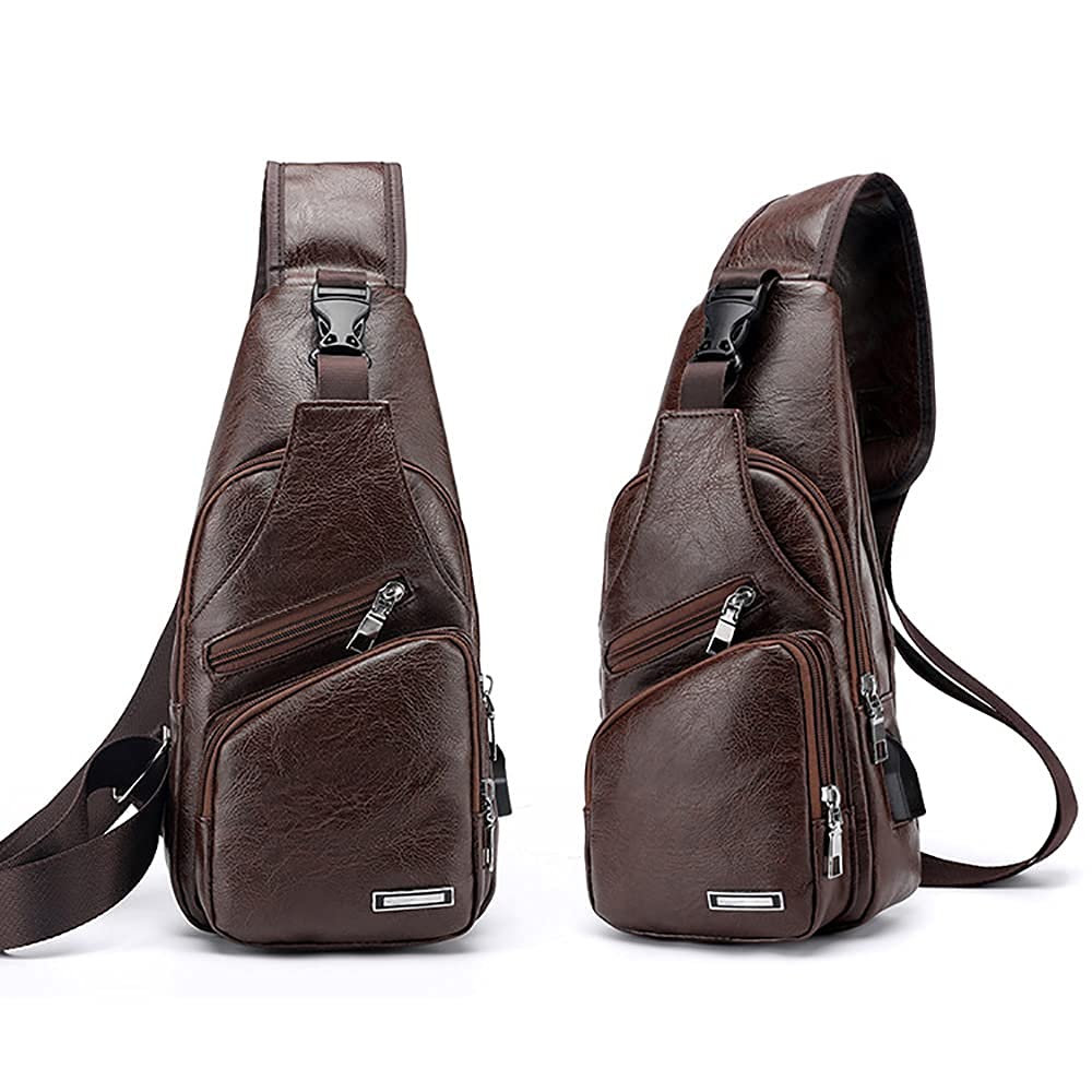 Foto 5 | Mochila Bandolera de Piel con Puerto USB para Hombre - Venta Internacional