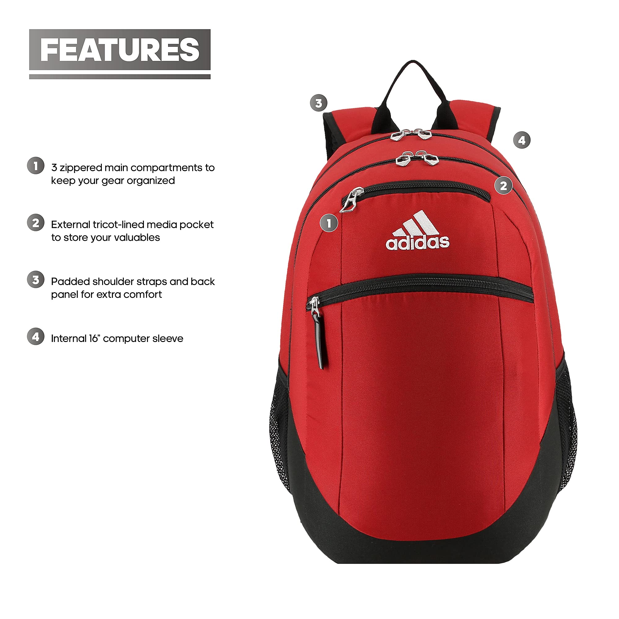 Foto 3 pulgar | Mochila Adidas Striker 2 Team Power Roja - Venta Internacional