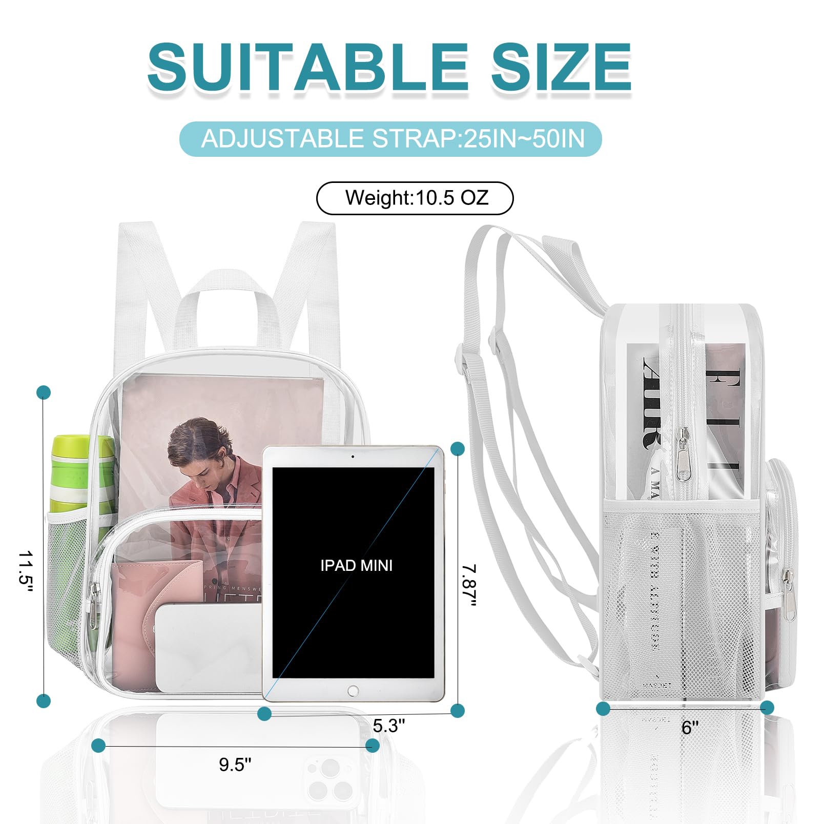 Foto 4 pulgar | Mochila Busiuw Transparente 30 X 30 X 15 cm - Venta Internacional