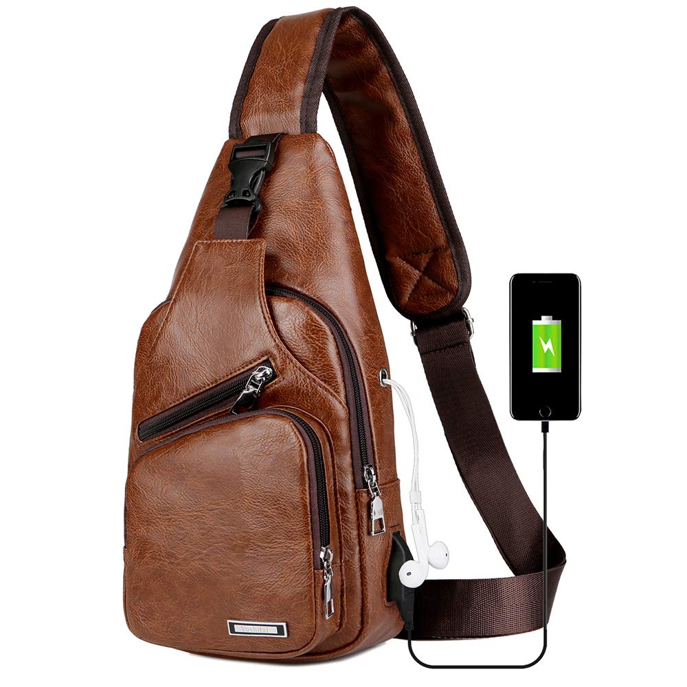 Foto 2 pulgar | Mochila Bandolera de Piel con Puerto USB para Hombre - Venta Internacional