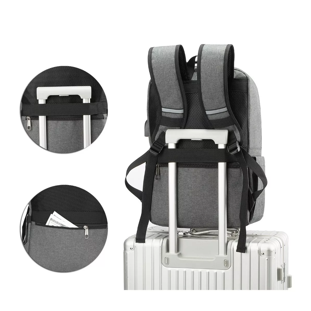 Foto 4 | Mochila Antirrobo Mochila Para Portátil Mochilas De Viaje Gris