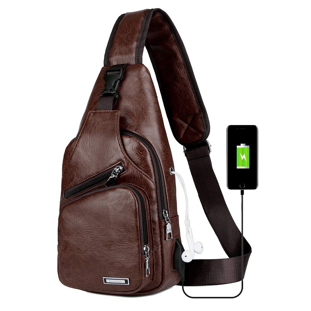 Foto 2 pulgar | Mochila Bandolera de Piel con Puerto Usb para Hombre - Venta Internacional