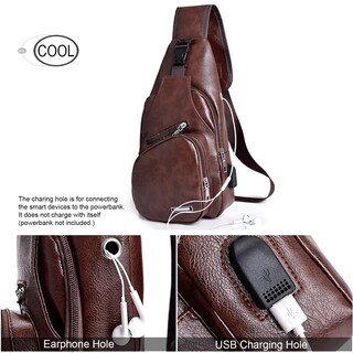 Foto 2 | Mochila Bandolera de Piel con Puerto Usb para Hombre - Venta Internacional