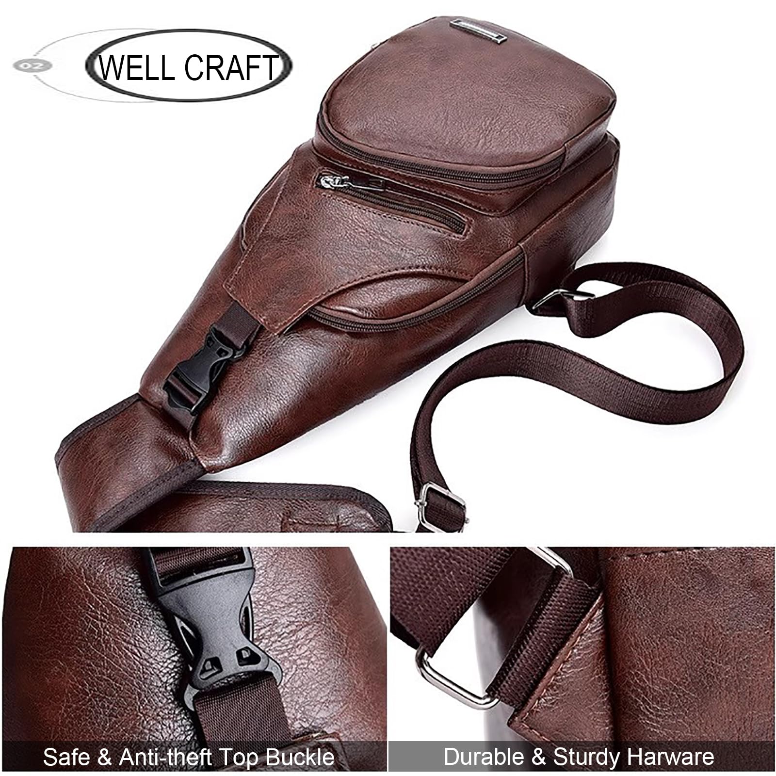 Foto 4 pulgar | Mochila Bandolera de Piel con Puerto Usb para Hombre - Venta Internacional