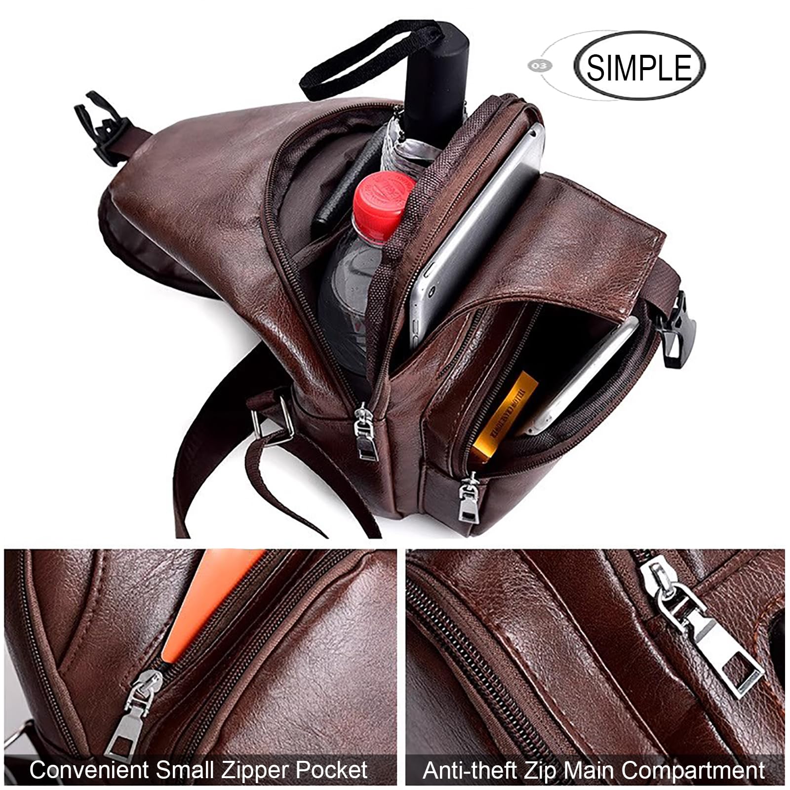 Foto 5 pulgar | Mochila Bandolera de Piel con Puerto Usb para Hombre - Venta Internacional