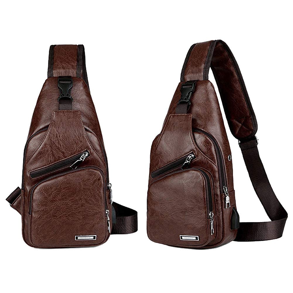Foto 6 pulgar | Mochila Bandolera de Piel con Puerto Usb para Hombre - Venta Internacional