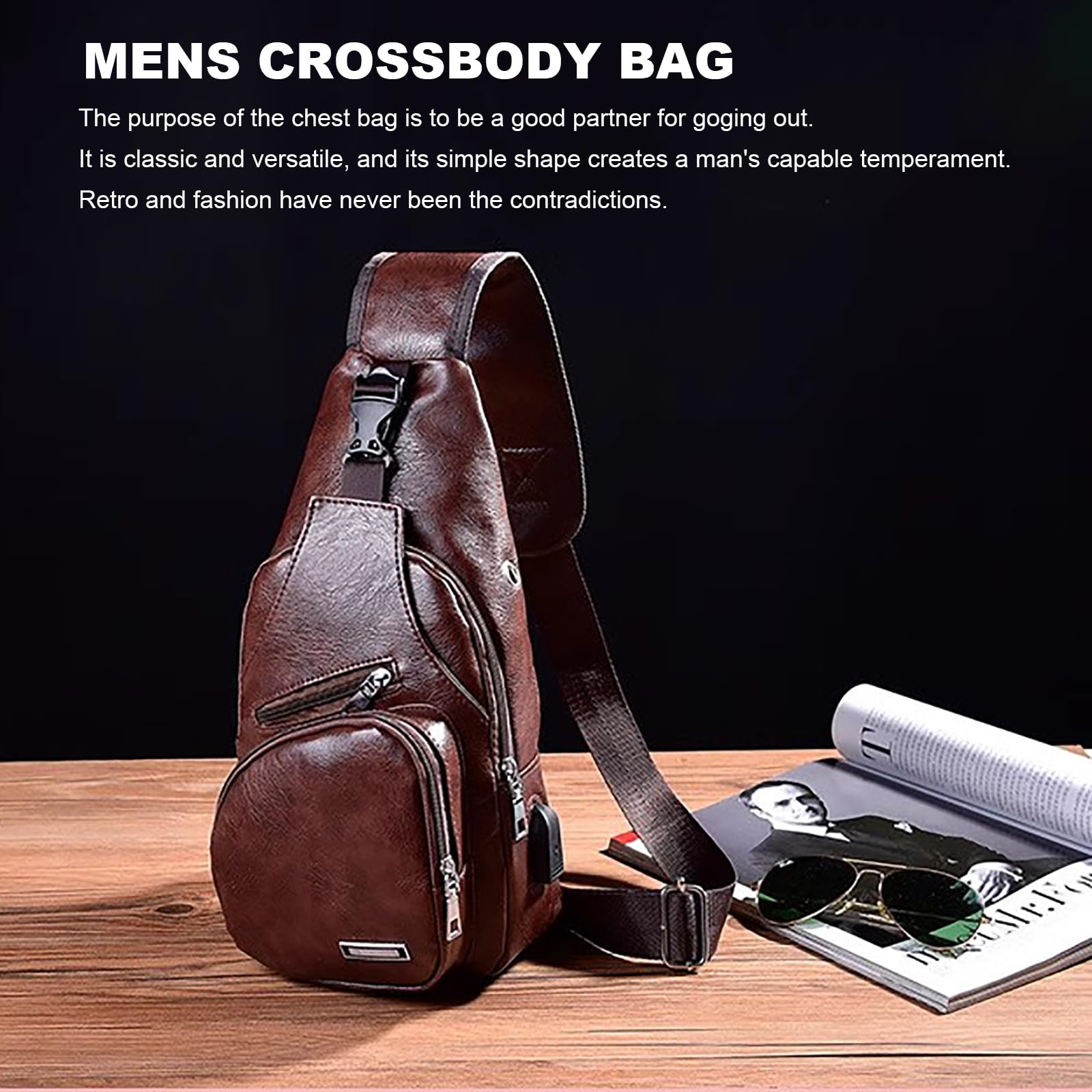 Foto 7 pulgar | Mochila Bandolera de Piel con Puerto Usb para Hombre - Venta Internacional
