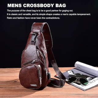 Foto 6 | Mochila Bandolera de Piel con Puerto Usb para Hombre - Venta Internacional