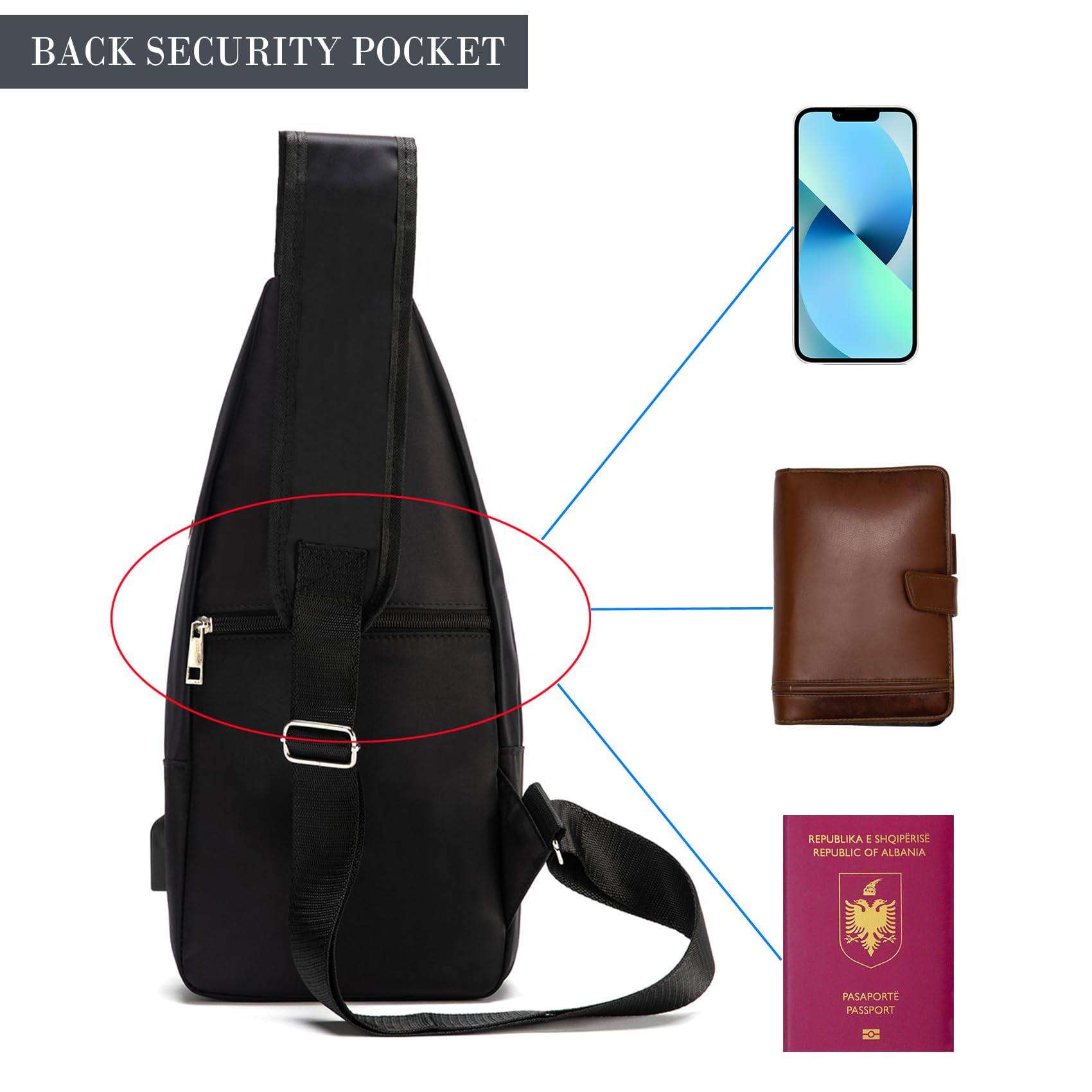 Foto 5 pulgar | Mochila Tipo Bandolera Seoky Rop de Nailon Resistente Al Agua con Puerto Usb Color Negro - Venta Internacional