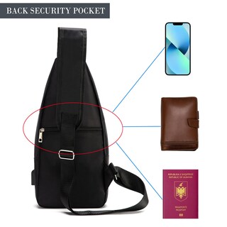 Foto 4 | Mochila Tipo Bandolera Seoky Rop de Nailon Resistente Al Agua con Puerto Usb Color Negro - Venta Internacional