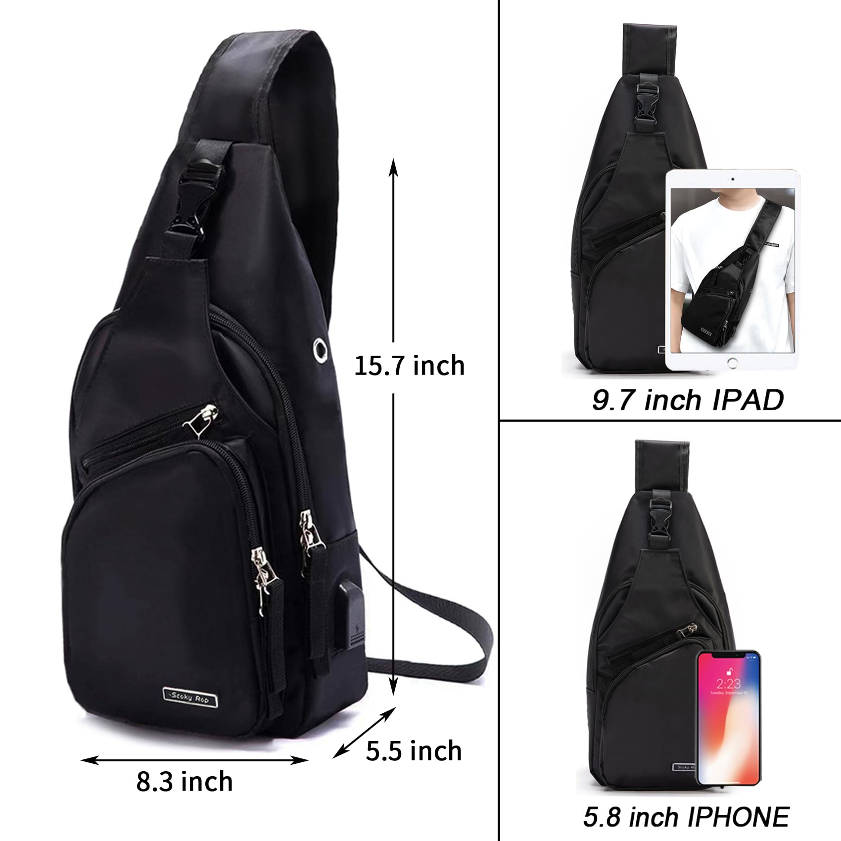 Foto 6 pulgar | Mochila Tipo Bandolera Seoky Rop de Nailon Resistente Al Agua con Puerto Usb Color Negro - Venta Internacional