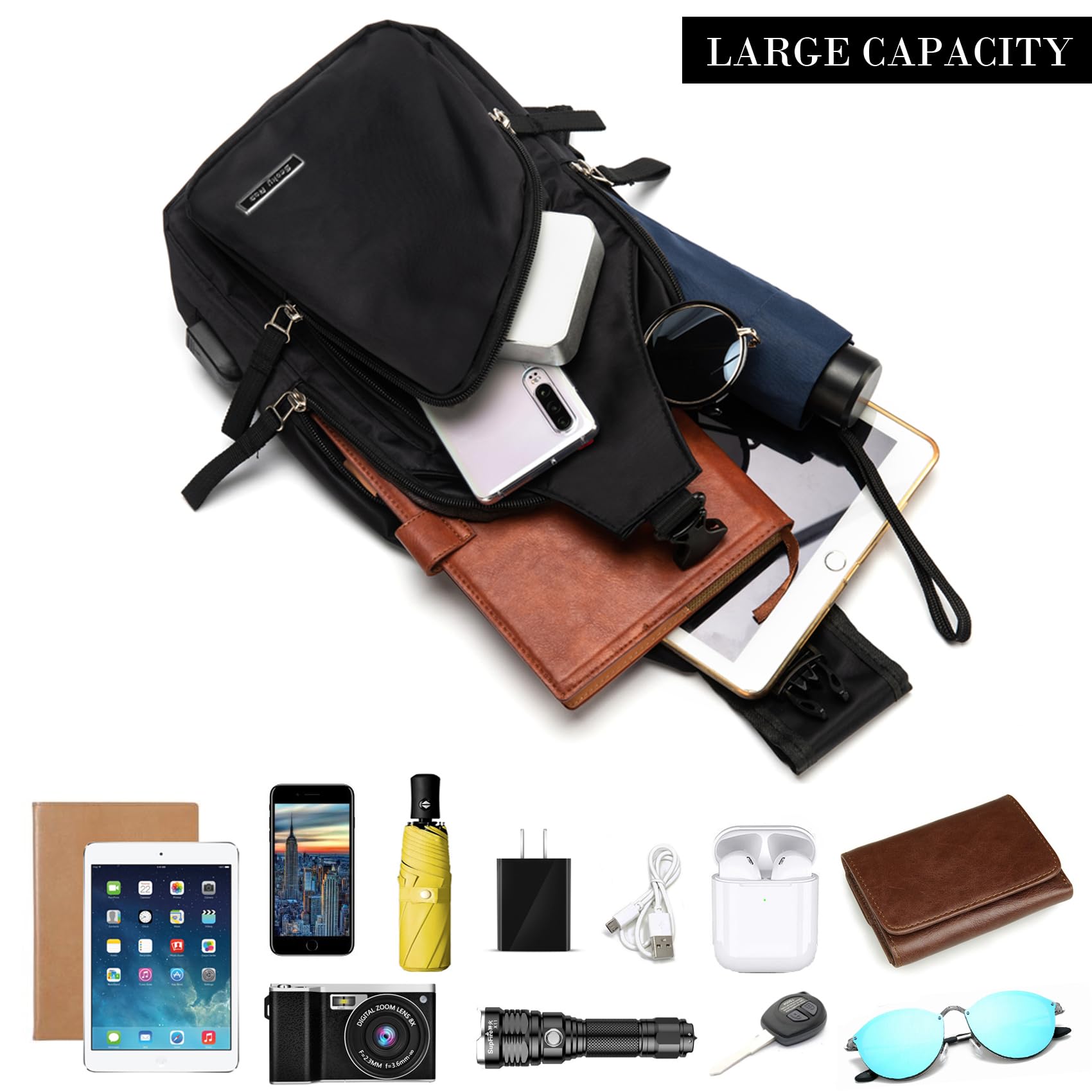 Foto 7 pulgar | Mochila Tipo Bandolera Seoky Rop de Nailon Resistente Al Agua con Puerto Usb Color Negro - Venta Internacional