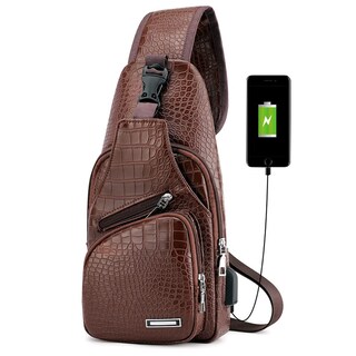 Foto 1 | Mochila Bandolera de Piel con Puerto Usb para Hombre - Venta Internacional