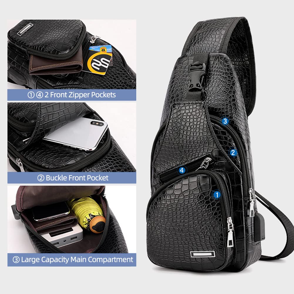 Foto 4 pulgar | Mochila Bandolera de Piel con Puerto Usb para Hombre - Venta Internacional