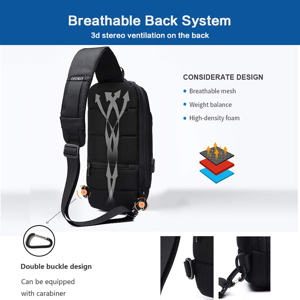 Foto 6 pulgar | Mochila Bandolera Ozuko USB Antirrobo para Hombre y Mujer - Venta Internacional