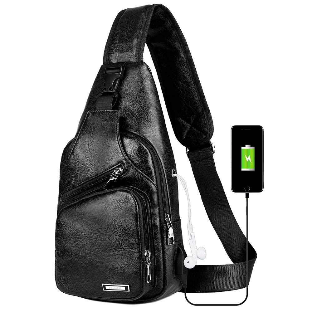 Foto 2 pulgar | Mochila Bandolera de Piel con Puerto USB para Hombre - Venta Internacional