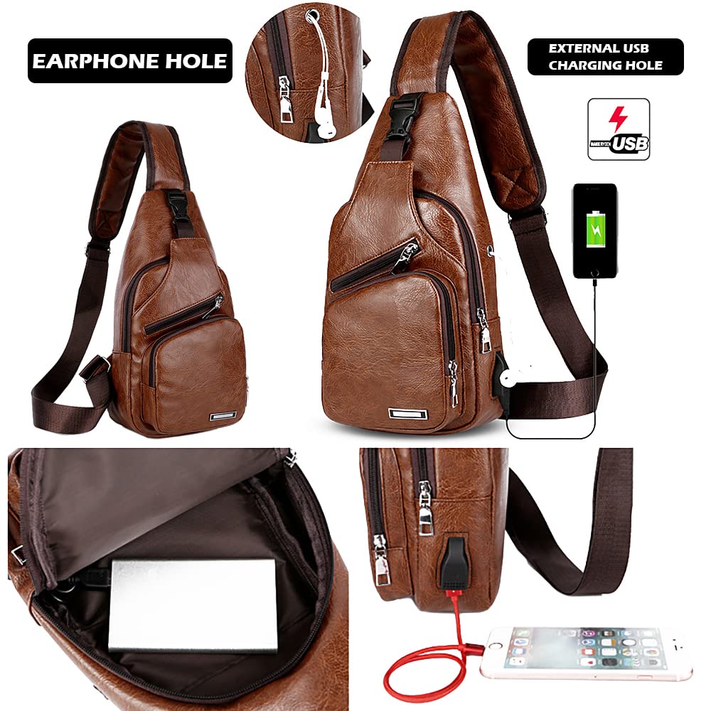 Foto 4 pulgar | Mochila Bandolera de Piel con Puerto USB para Hombre - Venta Internacional