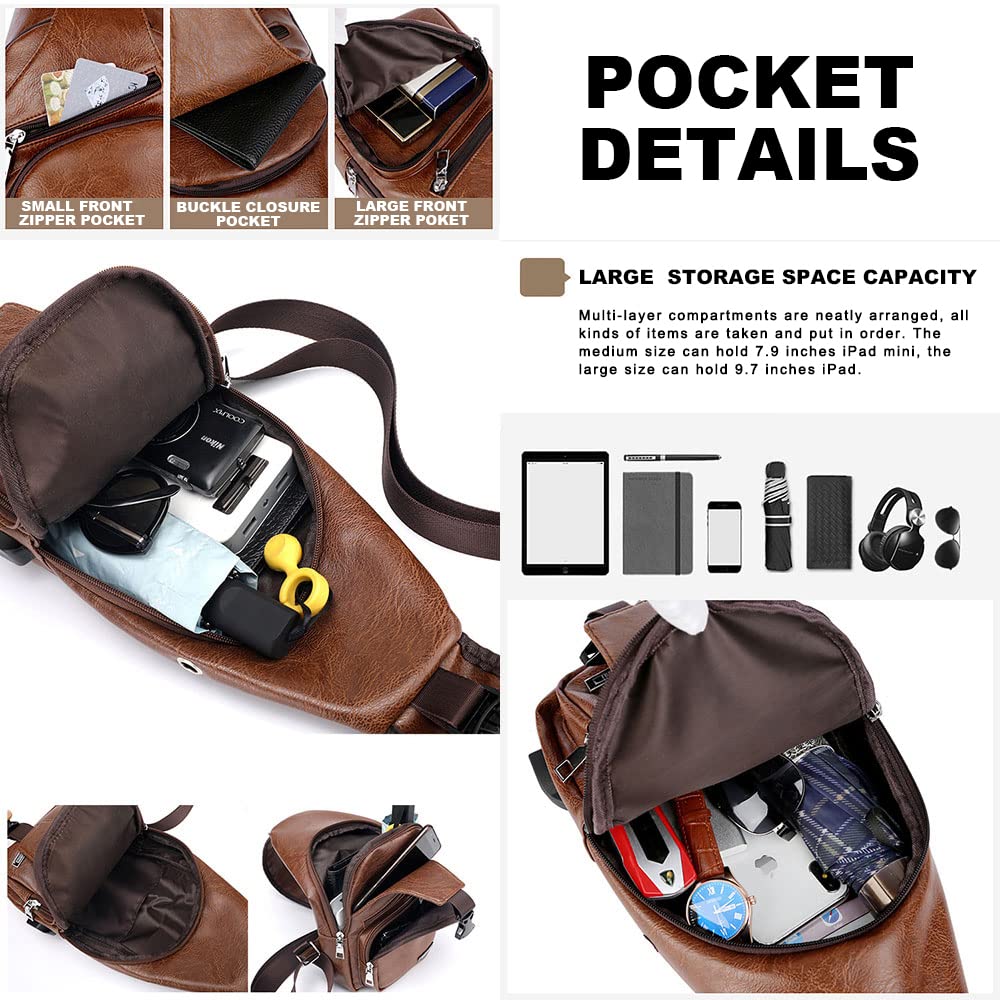 Foto 5 pulgar | Mochila Bandolera de Piel con Puerto USB para Hombre - Venta Internacional