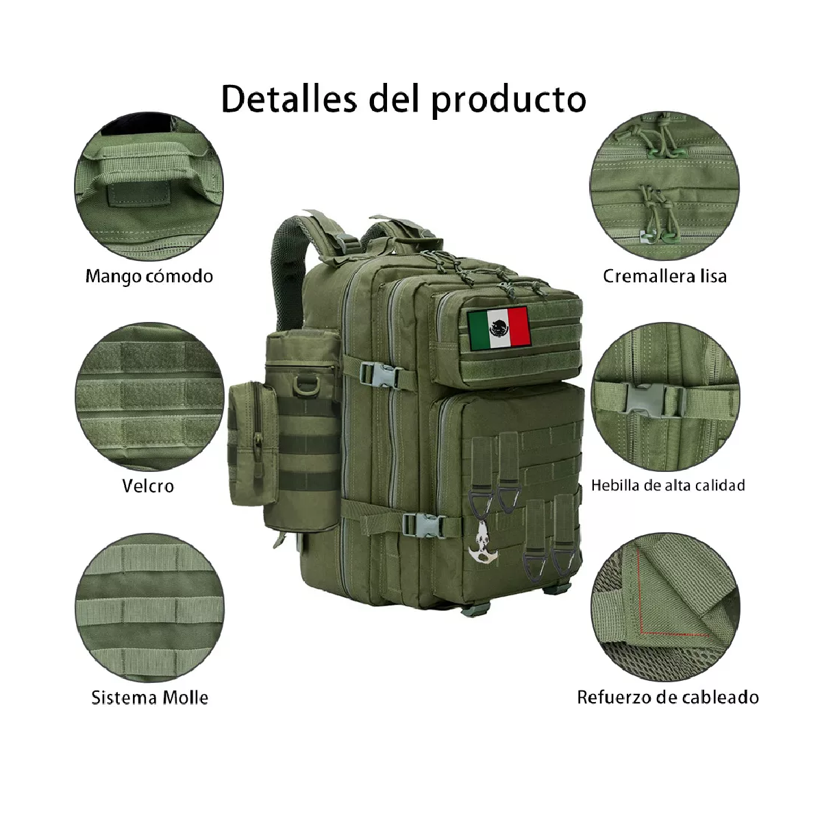 Foto 2 | Mochila Táctica Multifuncional Negra Para Exteriores De 45 L Verde
