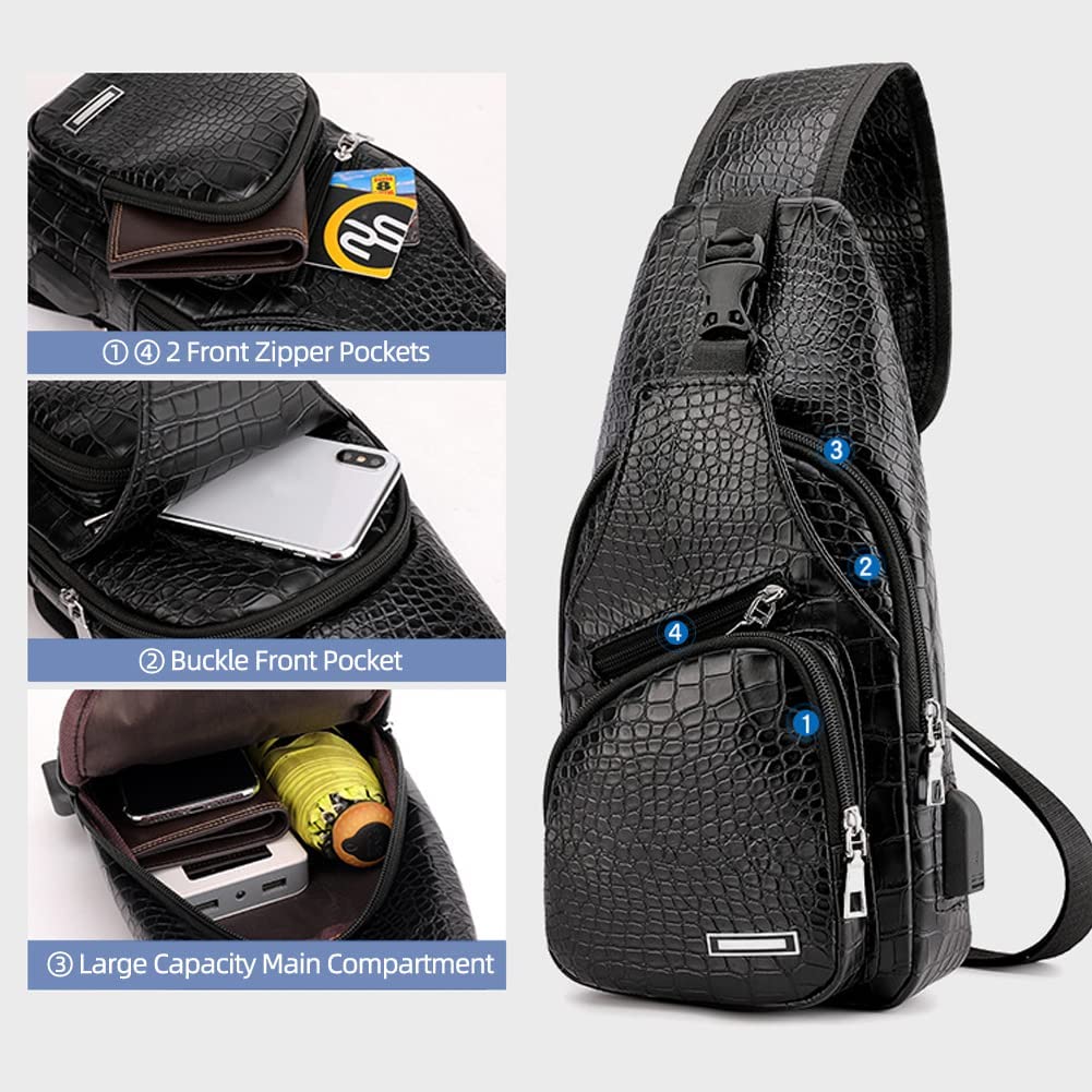Foto 4 pulgar | Mochila Bandolera de Piel con Puerto Usb para Hombre - Venta Internacional