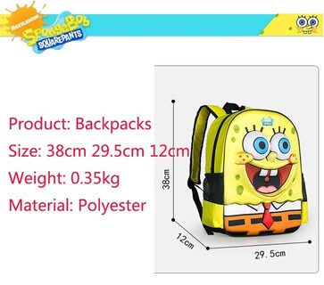 Foto 2 | Mochila con Estampado de Dibujos Animados de Bob Esponja para Viajes Infantiles - Venta Internacional