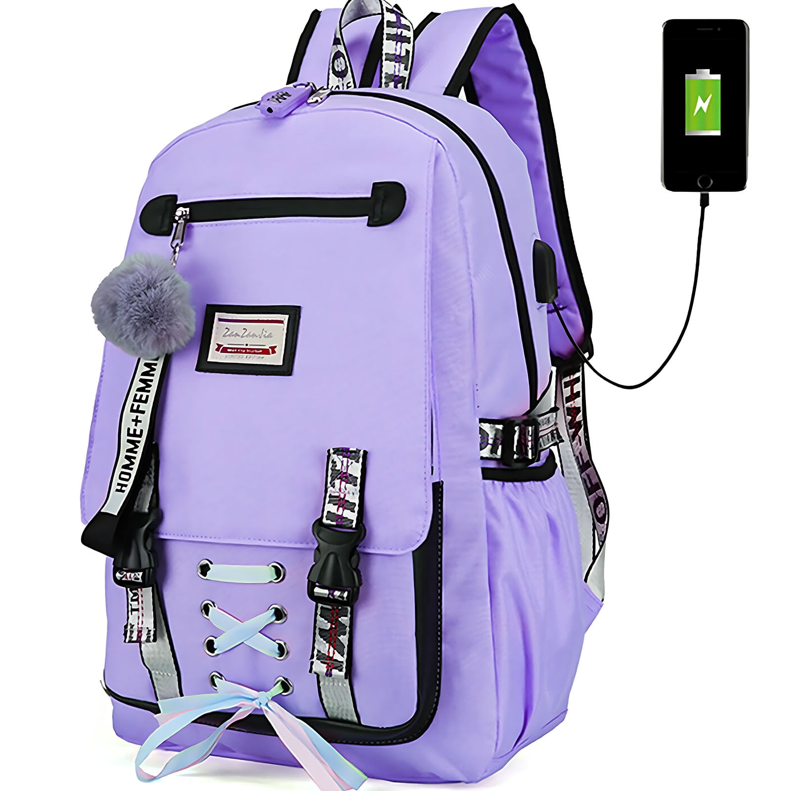 Mochila Impermeable Antirrobo con Carga Usb 18L  Púrpura - Venta Internacional
