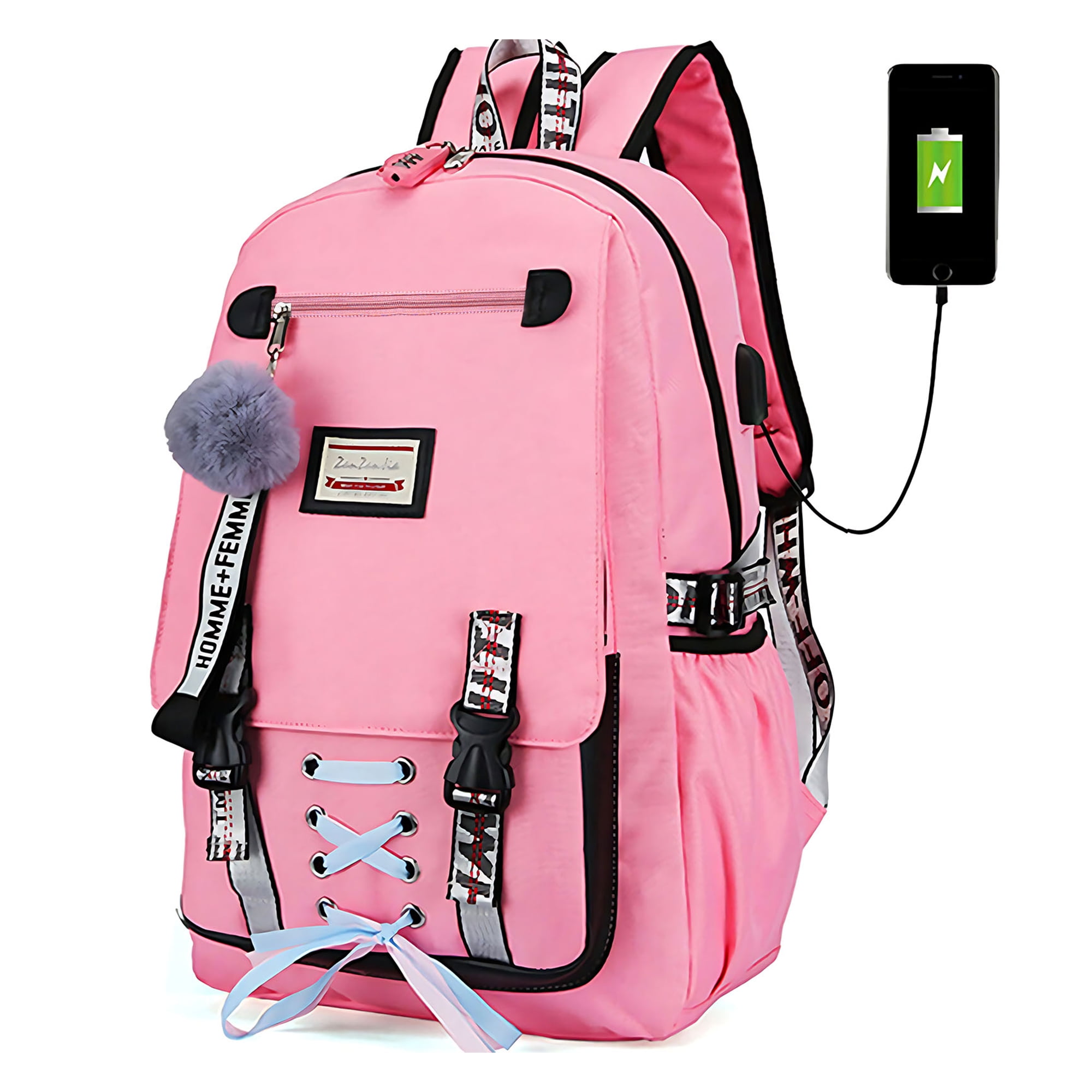 Foto 2 pulgar | Mochila Impermeable Antirrobo Con Carga Usb 18l - Rosa - Venta Internacional.